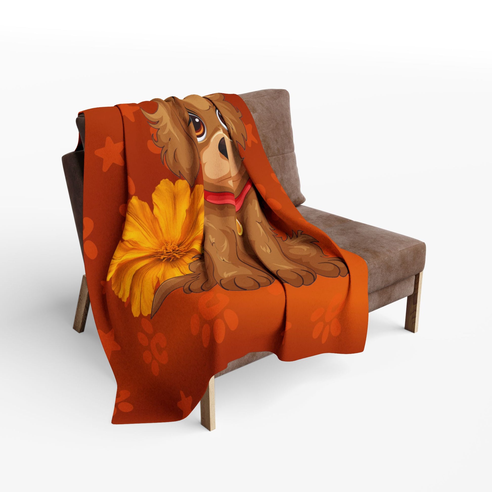 Cute Puppy Fleece Blanket — Adorable Brown Dog with Flower Throw by Grace Canvas Shop