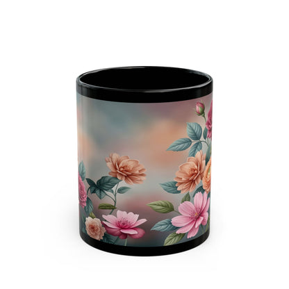 Floral Vintage Roses Black Coffee Mug (11oz/15oz)