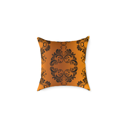Ornate Baroque Orange Throw Pillow — Decorative Square Accent Cushion