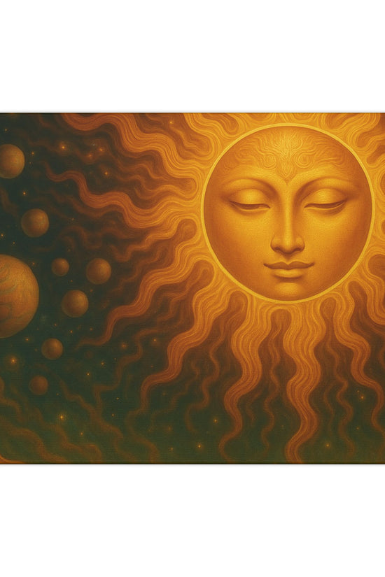 Golden Sun Face Canvas Art — Mystical Solar Wall Decor by Grace Canvas Shop
