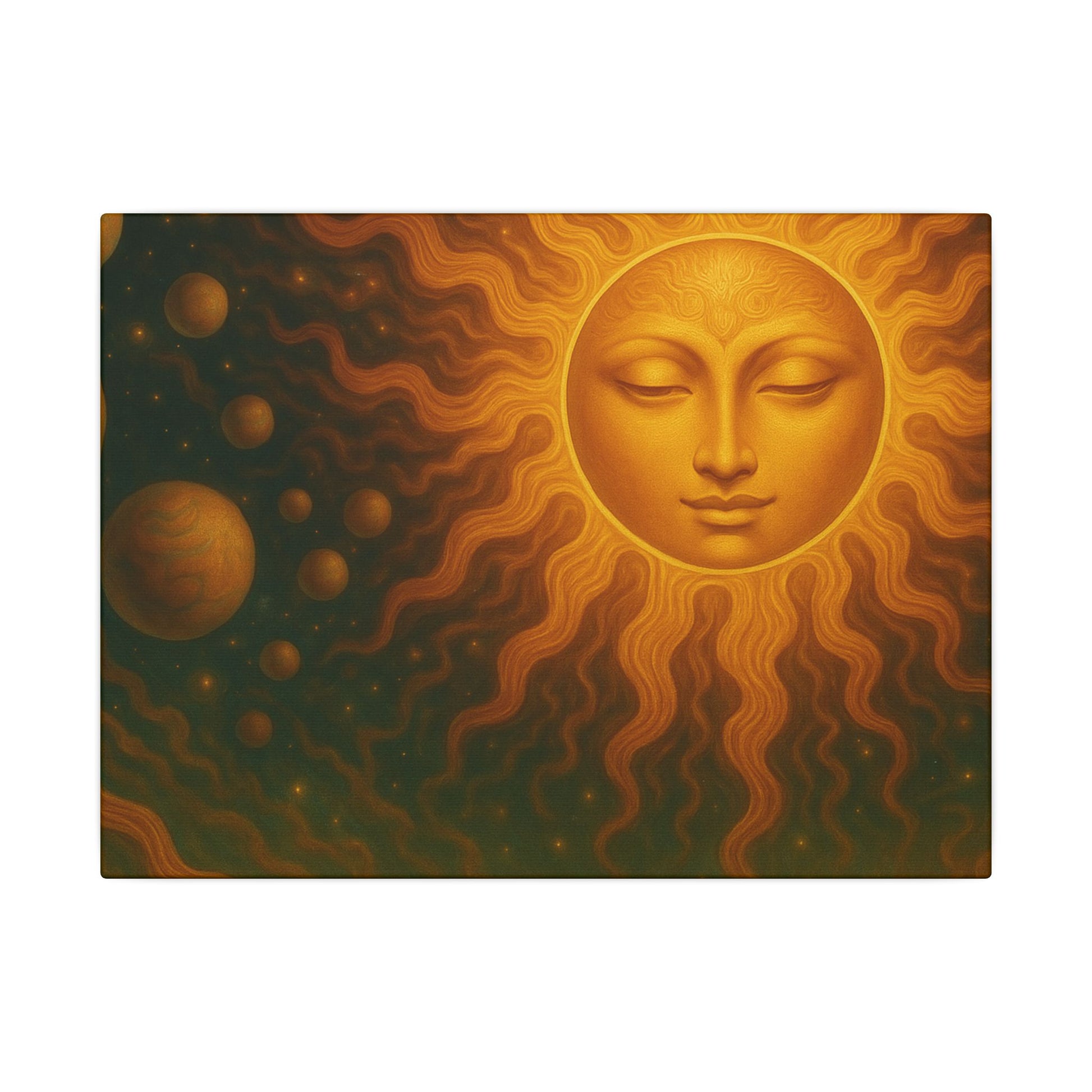 Golden Sun Face Canvas Art — Mystical Solar Wall Decor by Grace Canvas Shop