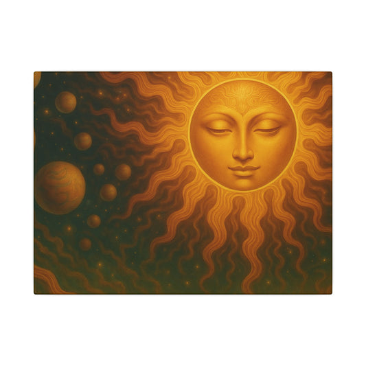 Golden Sun Face Canvas Art — Mystical Solar Wall Decor