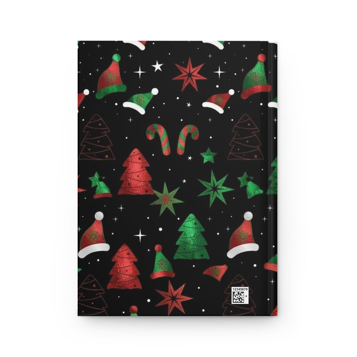 Christmas Pattern Hardcover Journal — Festive Trees, Candy Canes & Santa Hats (Lined)