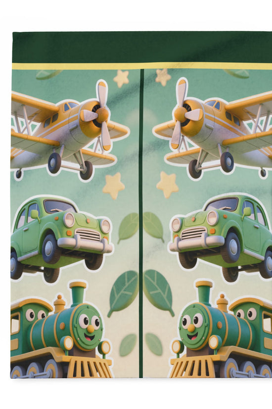 Kids Transport Fleece Blanket — Cute Plane, Car & Train Nursery Throw by Grace Canvas Shop