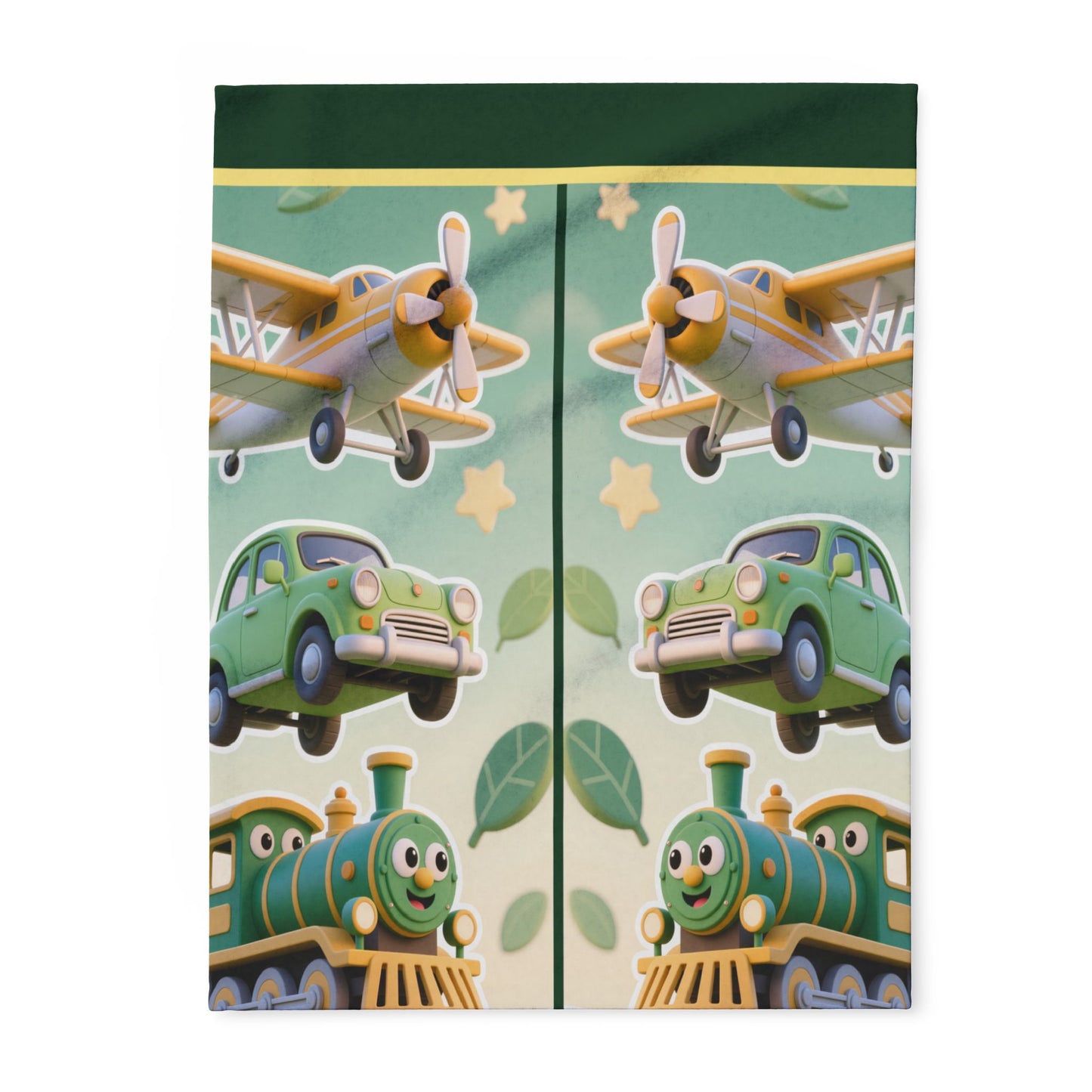 Kids Transport Fleece Blanket — Cute Plane, Car & Train Nursery Throw by Grace Canvas Shop