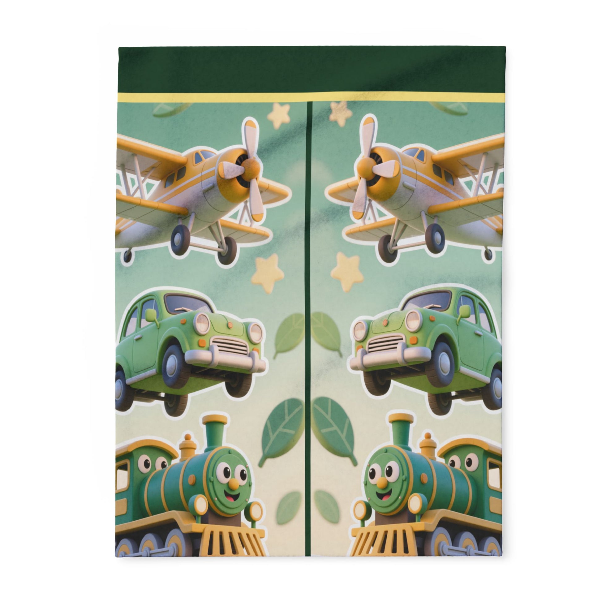 Kids Transport Fleece Blanket — Cute Plane, Car & Train Nursery Throw by Grace Canvas Shop