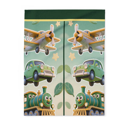 Kids Transport Fleece Blanket — Cute Plane, Car & Train Nursery Throw by Grace Canvas Shop
