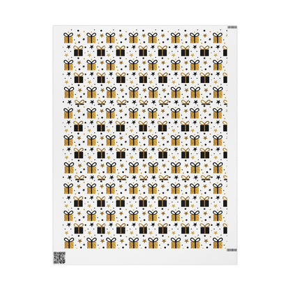 Gift Wrap Paper - Gold & Black Presents Pattern, Celebration Wrapping Paper