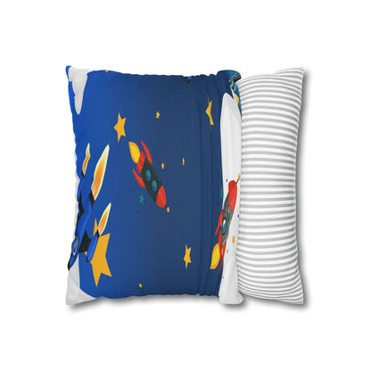 Kids Space Rocket Throw Pillowcase – Blue Stars Galaxy Decorative Pillow Cover by Grace Canvas Shop