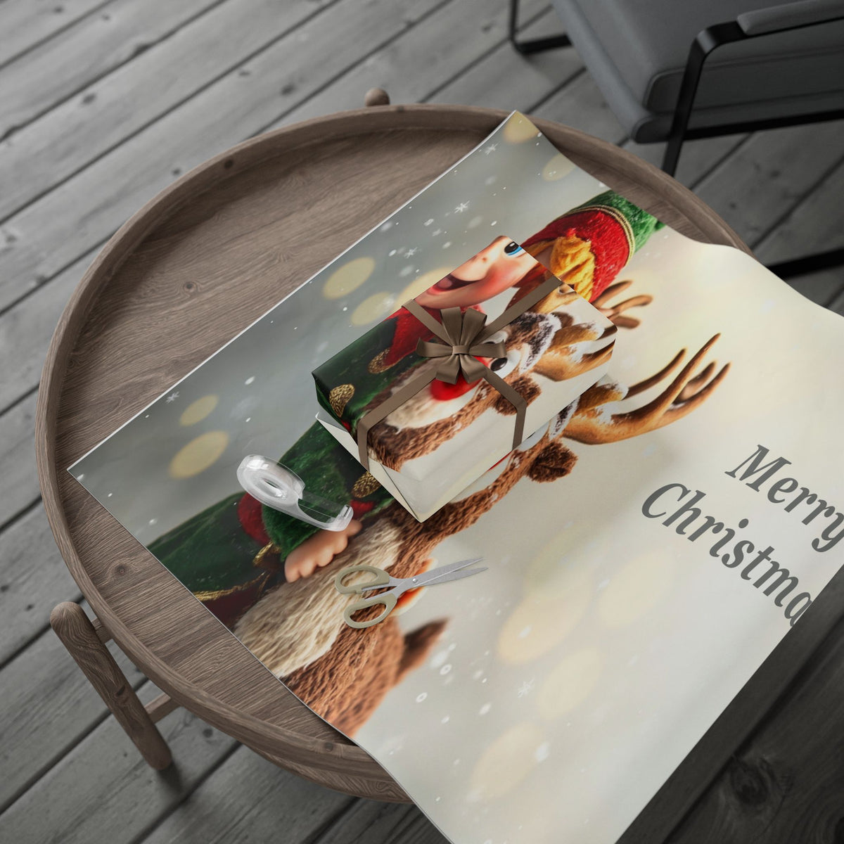 Christmas Elf & Reindeer Wrapping Paper — 'Merry Christmas' Gift Wrap