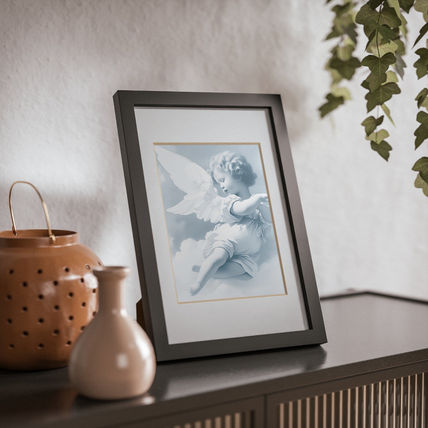 Cherub Angel Framed Poster — Black Frame Wall Art by Grace Canvas Shop