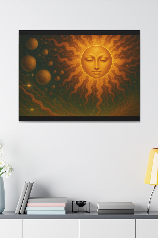 Mystical Sun Wall Canvas - Golden Celestial Art Stretched Canvas by Grace Canvas.shop