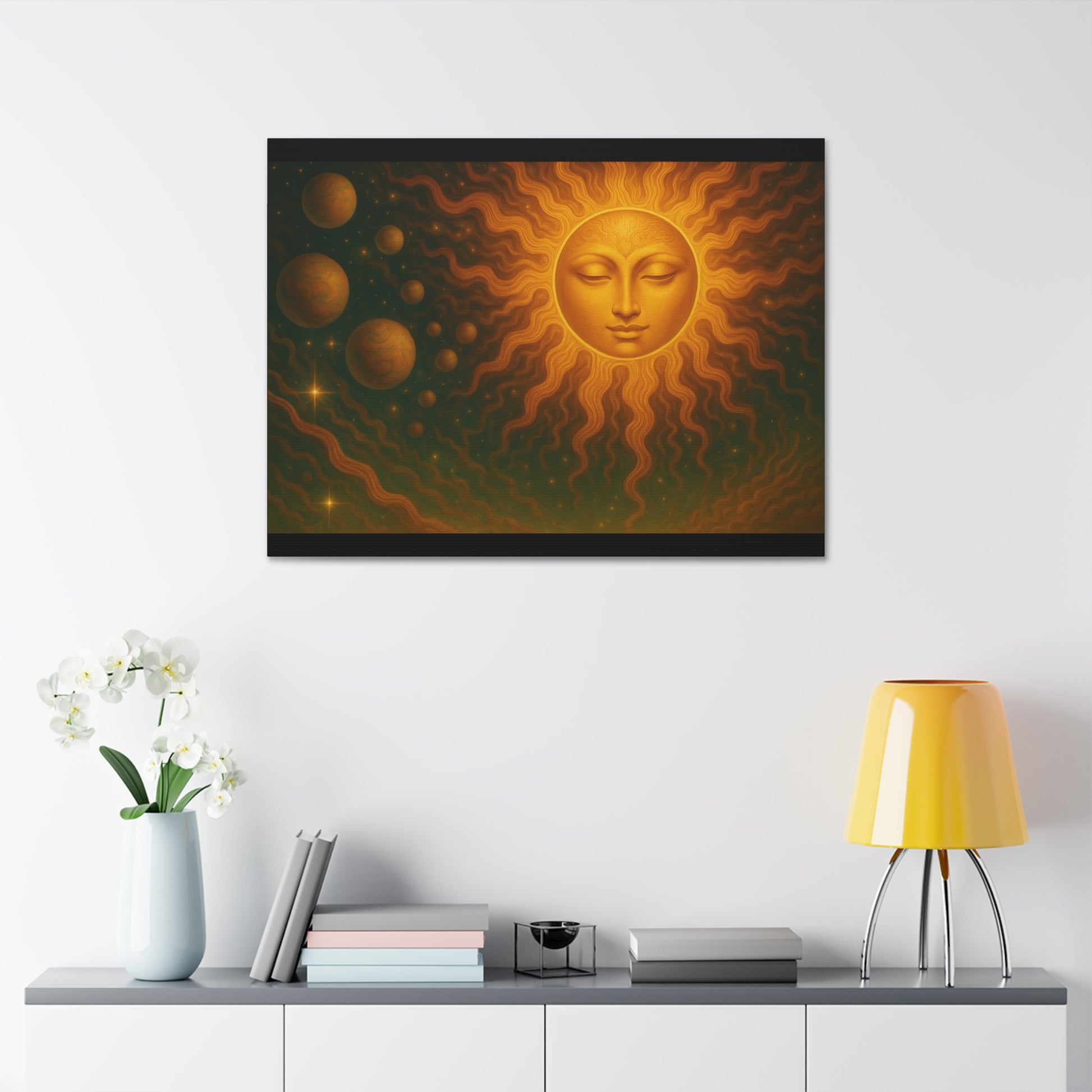Mystical Sun Wall Canvas - Golden Celestial Art Stretched Canvas by Grace Canvas.shop