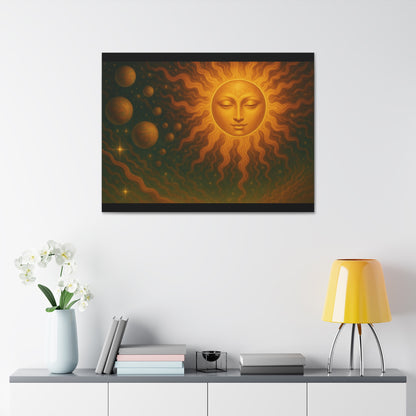 Mystical Sun Wall Canvas - Golden Celestial Art Stretched Canvas by Grace Canvas.shop