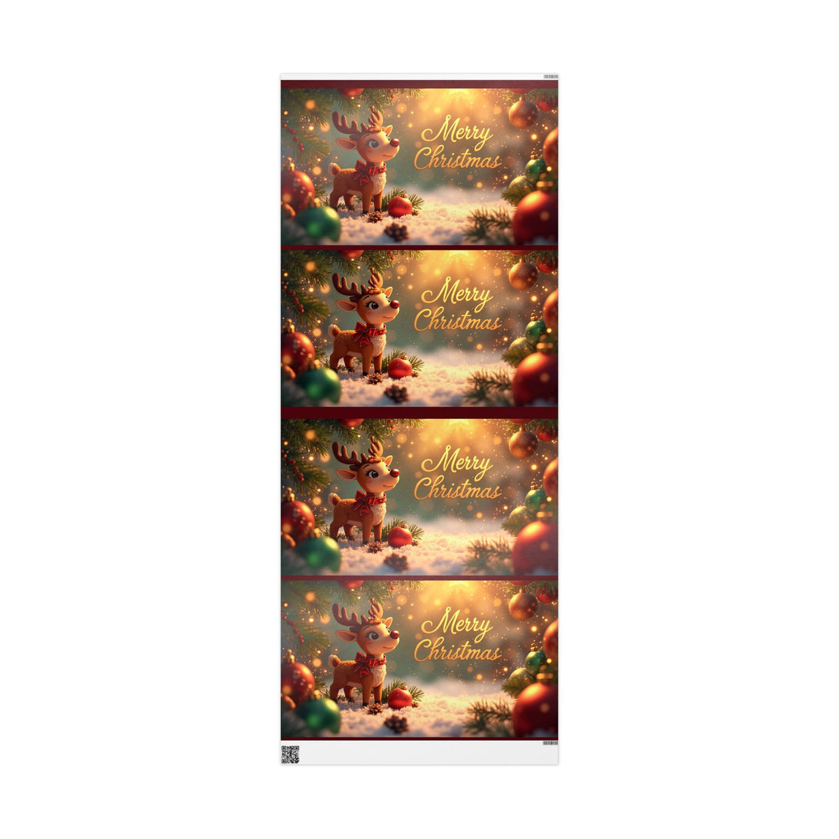 Christmas Reindeer Wrapping Paper Roll — Festive Holiday Gift Wrap with Cute Reindeer & Wreaths