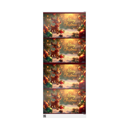Christmas Reindeer Wrapping Paper Roll — Festive Holiday Gift Wrap with Cute Reindeer & Wreaths