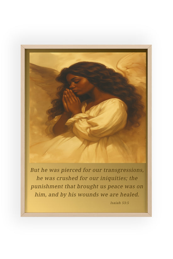 Framed Prayer Angel Poster — Isaiah 53:5 Religious Wall Art