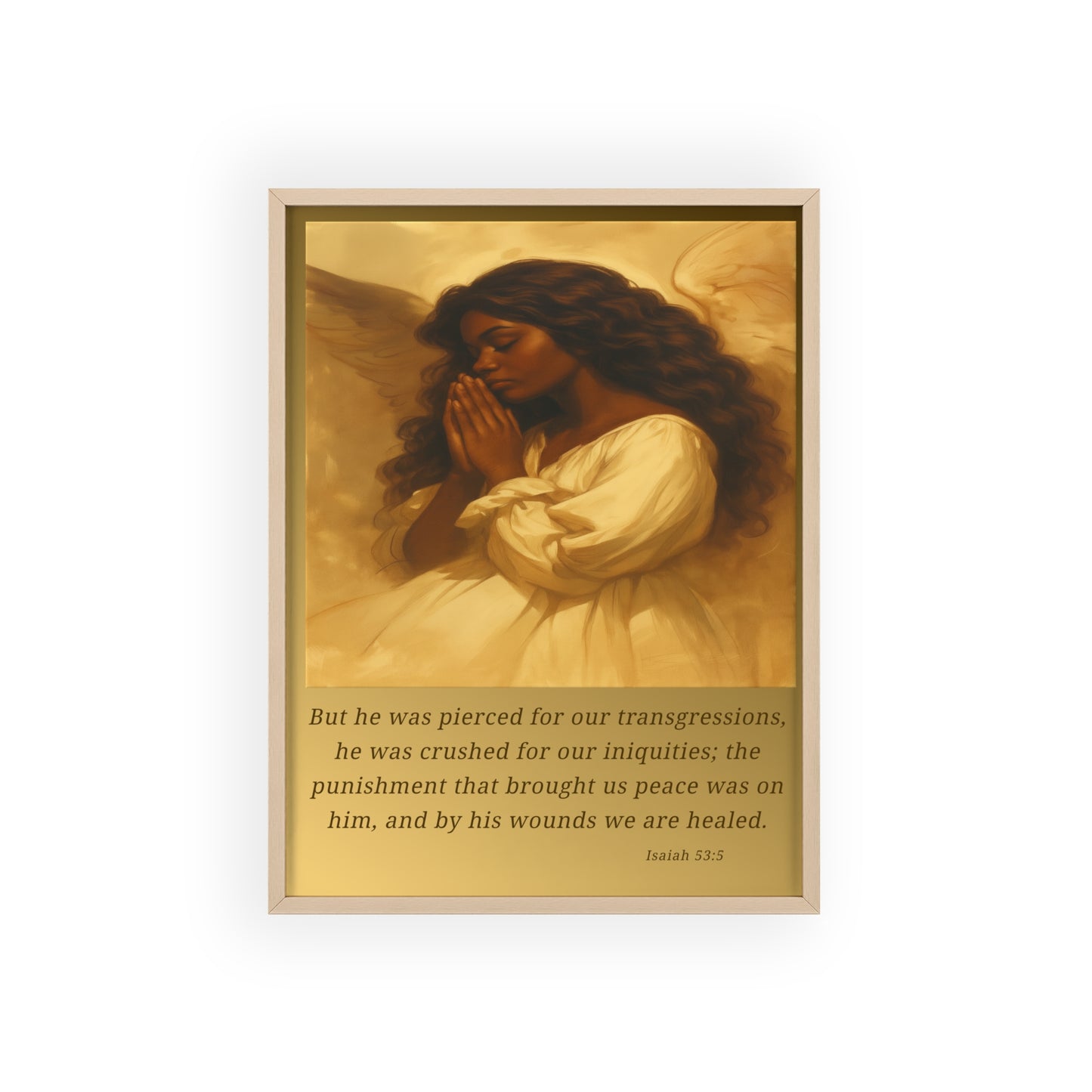 Framed Prayer Angel Poster — Isaiah 53:5 Religious Wall Art