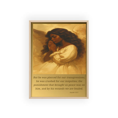 Framed Prayer Angel Poster — Isaiah 53:5 Religious Wall Art