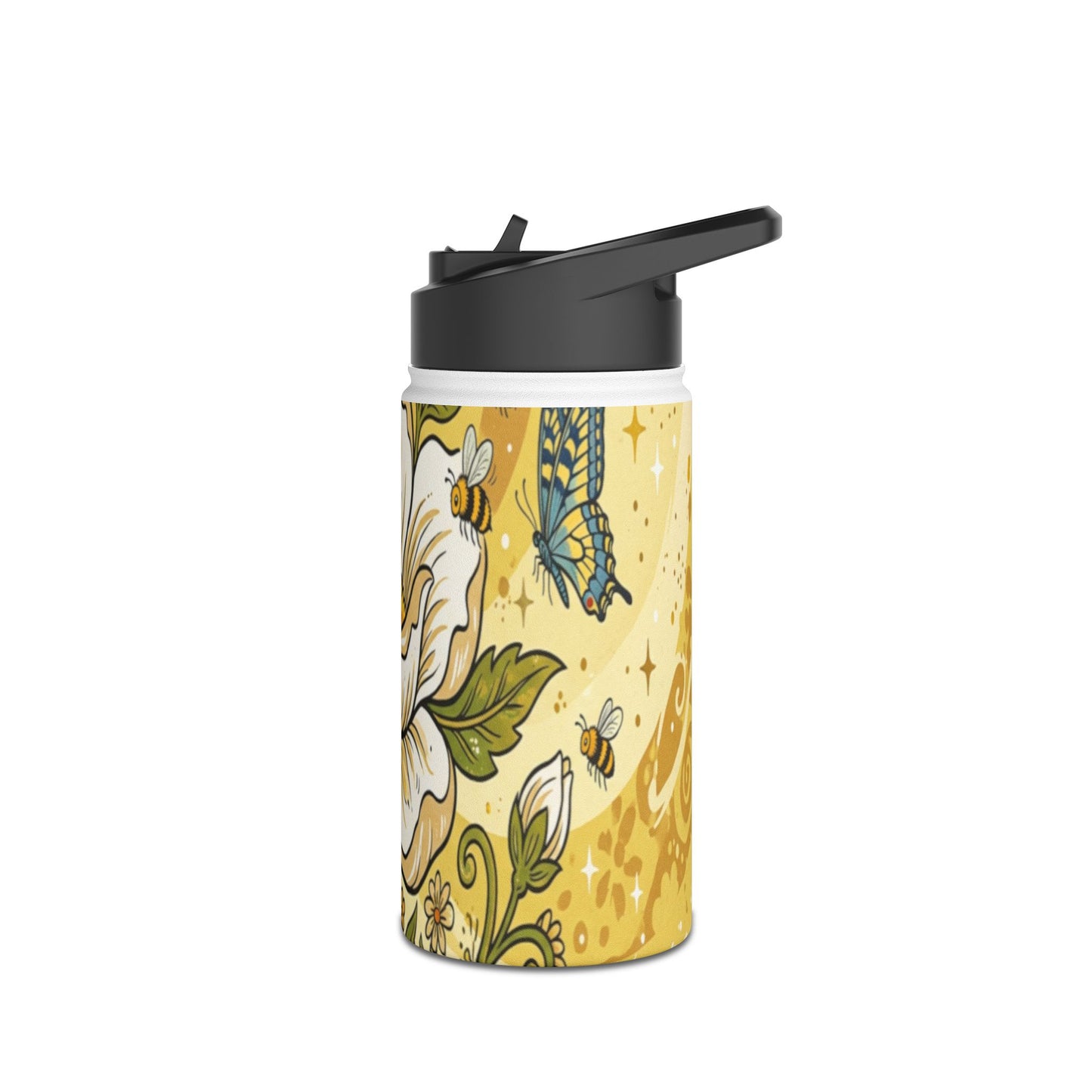 Floral Stainless Steel Water Bottle — Yellow Vintage Magnolia Design