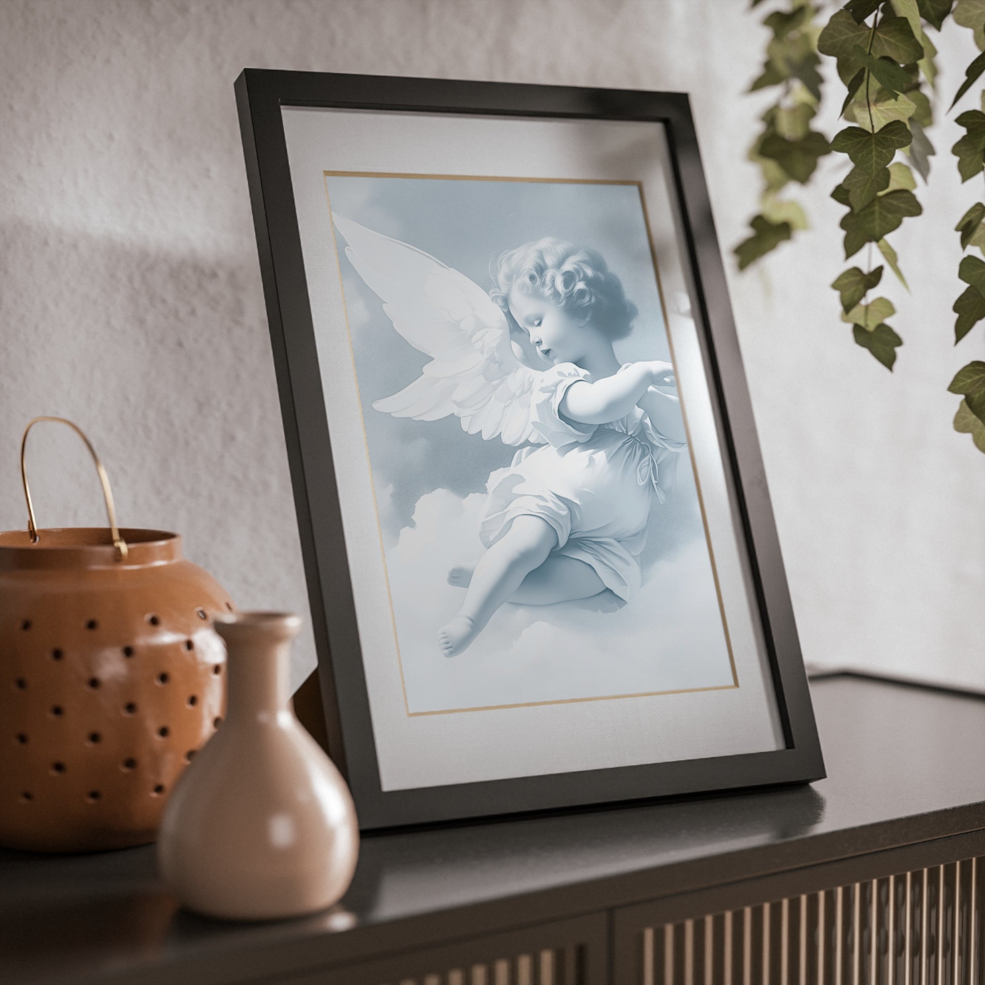 Cherub Angel Framed Poster — Black Frame Wall Art by Grace Canvas Shop