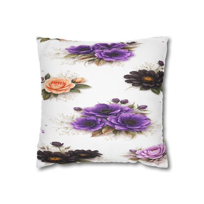 Floral Square Pillowcase – Purple & Peach Rose Print