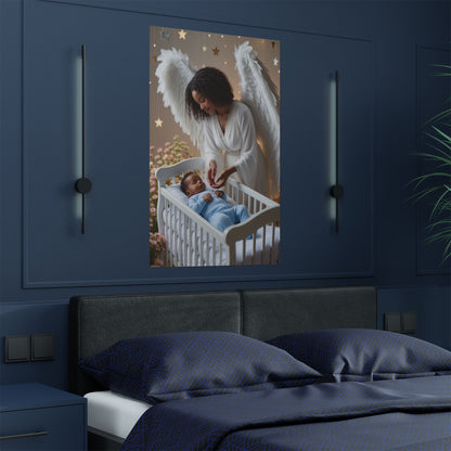 Angel Nursery Satin Poster 2 — Guardian Angel Crib Wall Art (300gsm) by Grace Canvas Shop