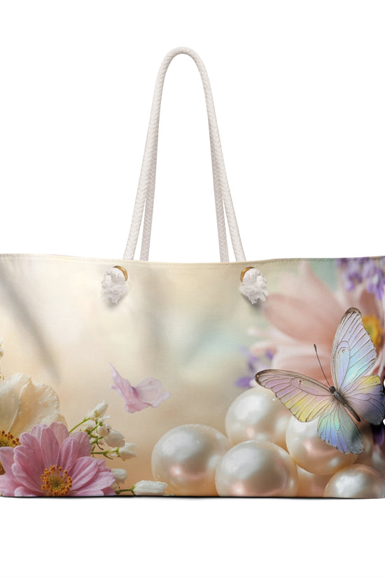 Butterfly Pearl Weekender Bag — Floral Travel Tote by Grace Canvas Shop