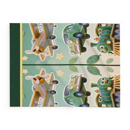 Kids Transport Fleece Blanket — Cute Plane, Car & Train Nursery Throw by Grace Canvas Shop