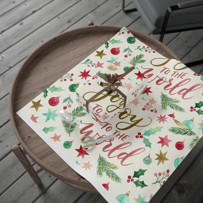Joy to the World Christmas Wrapping Paper — Festive Watercolor Ornaments & Pine