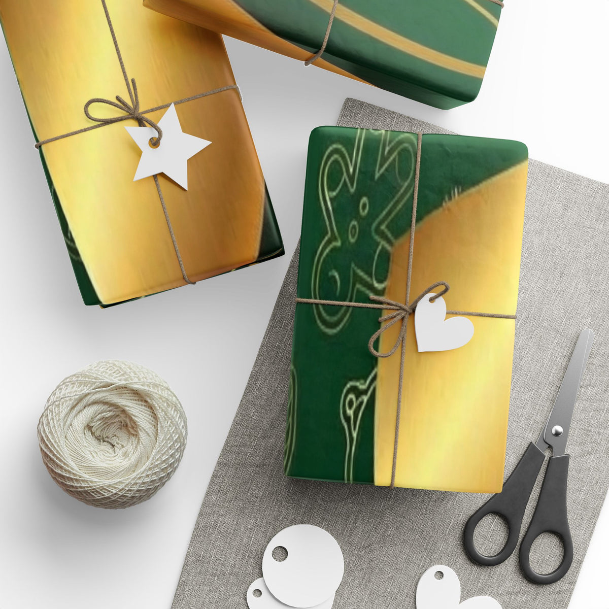 Christmas Green & Gold Wrapping Paper Roll — Elegant Holiday Gift Wrap with "Merry Christmas"