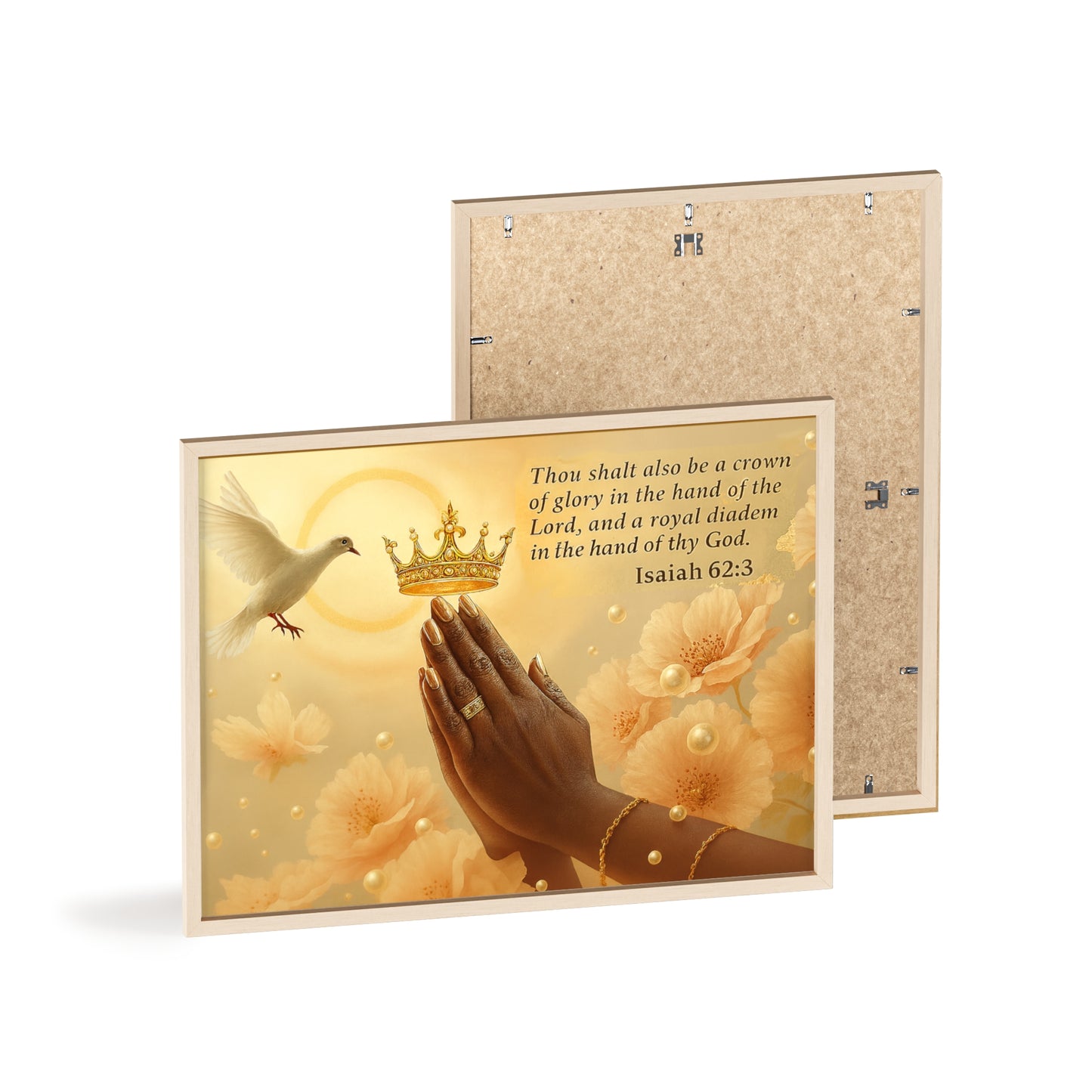 Isaiah 62:3 Crown & Praying Hands Framed Poster with Wooden Frame