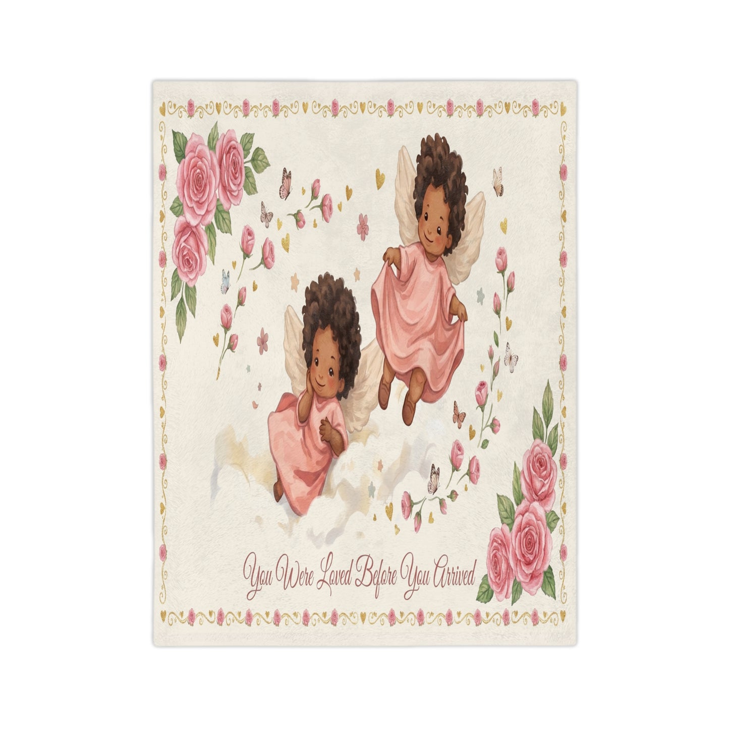You Were Loved Before You Arrived Velveteen Pink Roses Baby Blanket