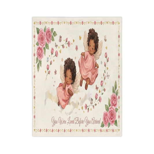 You Were Loved Before You Arrived Velveteen Pink Roses Baby Blanket