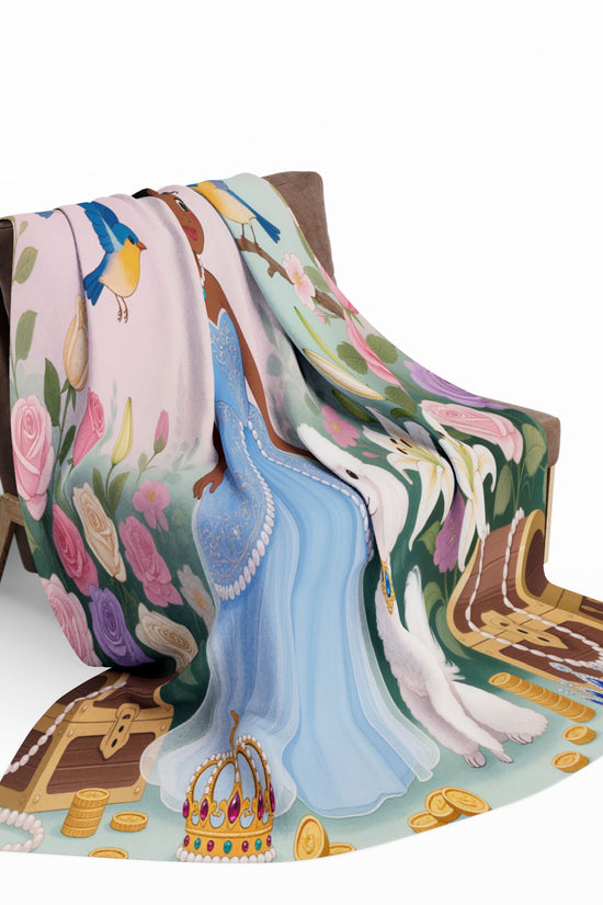 Princess & Poodle Fleece Blanket — Fairy Tale Floral Kids Throw by Grace Canvas Shop
