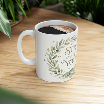Stronger Than You Know Ceramic Mug — Inspirational Mountain Quote (11oz & 15oz)