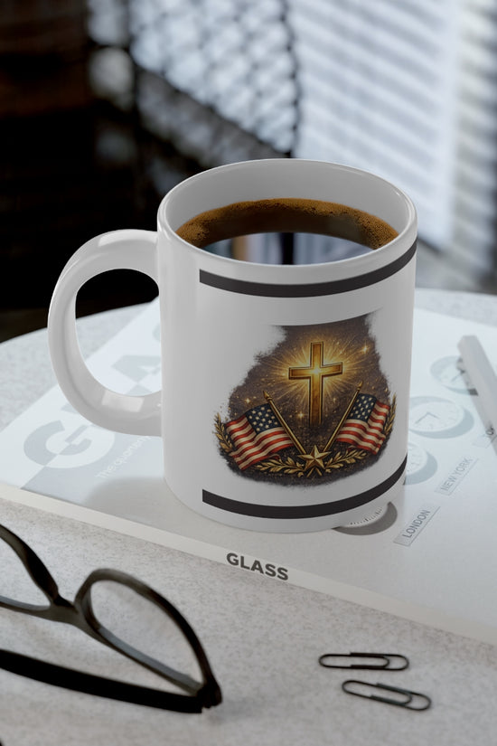 20oz Patriotic Cross & American Flag Jumbo Mug by Grace Canvas Shop