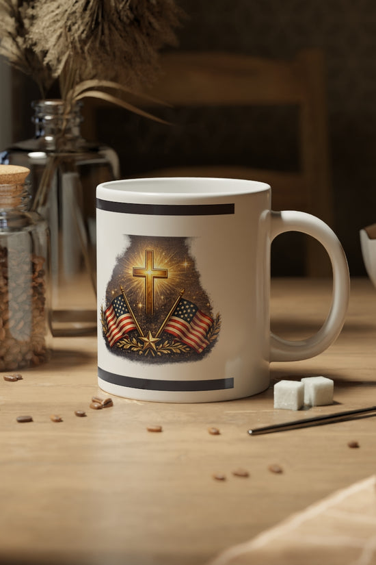 20oz Patriotic Cross & American Flag Jumbo Mug by Grace Canvas Shop