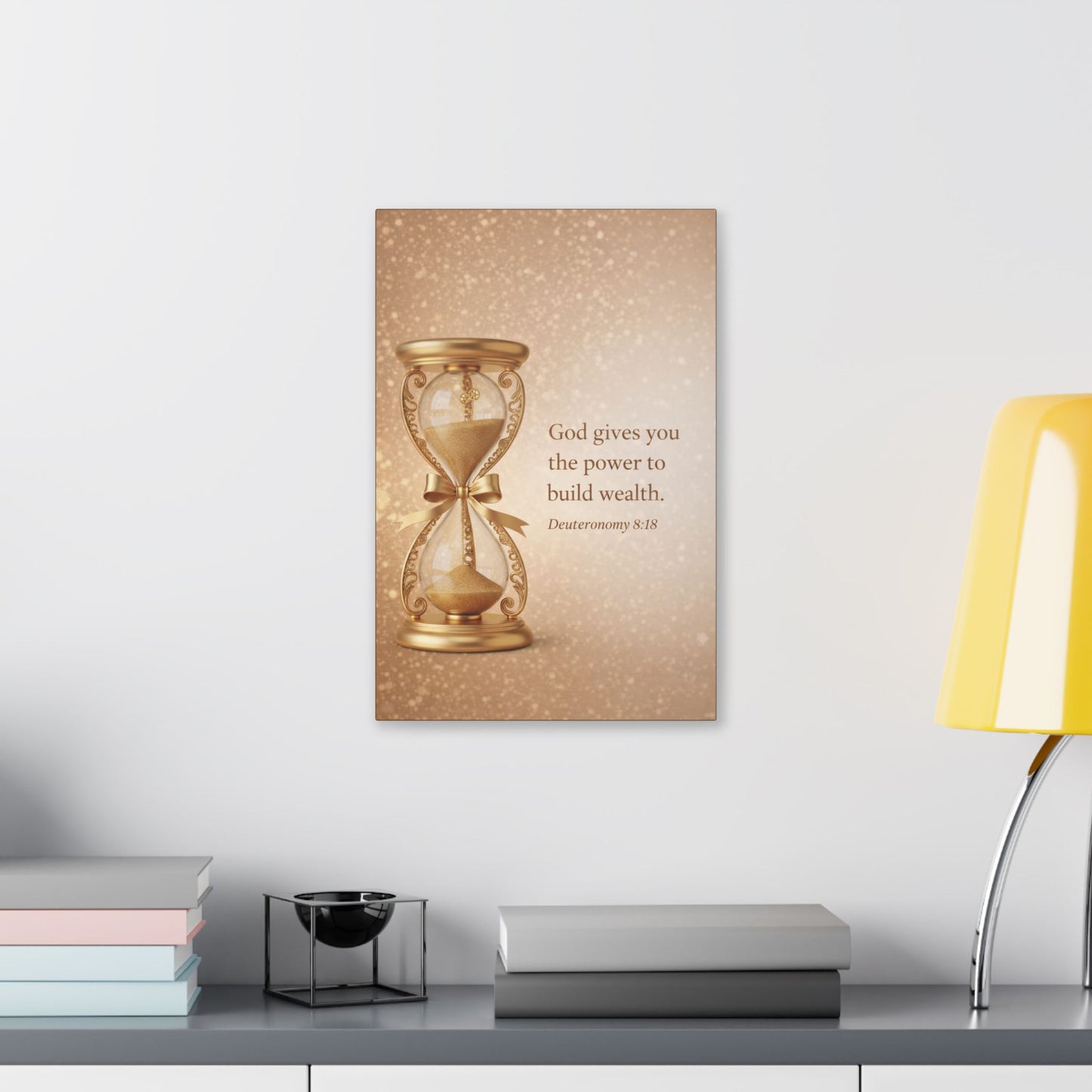 Inspirational Hourglass Deuteronomy 8:18 Art Print by Grace Canvas Shop