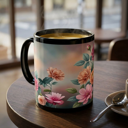 Floral Vintage Roses Black Coffee Mug (11oz/15oz)