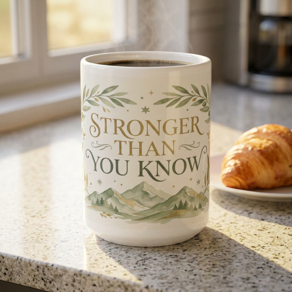 Stronger Than You Know Ceramic Mug — Inspirational Mountain Quote (11oz & 15oz)
