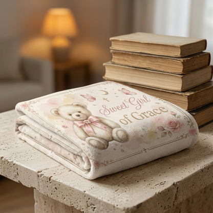 Baby Blanket — 'Sweet Girl of Grace' Velveteen Microfiber Teddy Blanket