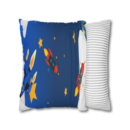 Kids Space Rocket Throw Pillowcase – Blue Stars Galaxy Decorative Pillow Cover by Grace Canvas Shop