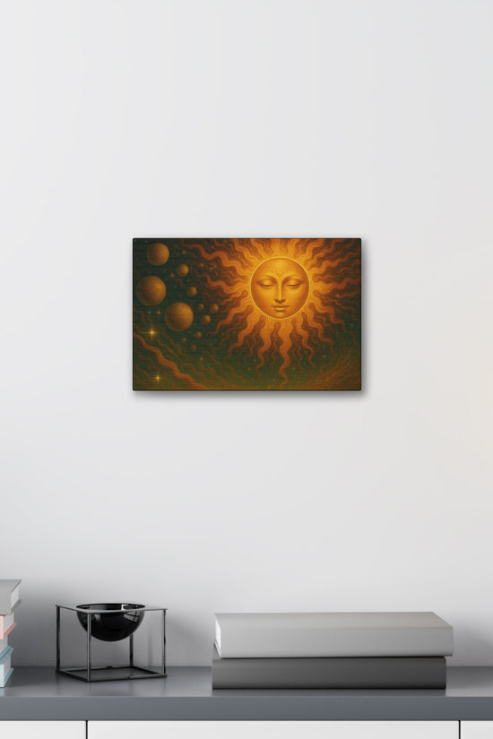 Mystical Sun Wall Canvas - Golden Celestial Art Stretched Canvas by Grace Canvas.shop