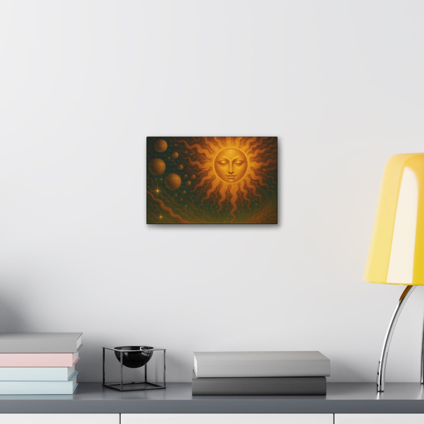Mystical Sun Wall Canvas - Golden Celestial Art Stretched Canvas by Grace Canvas.shop