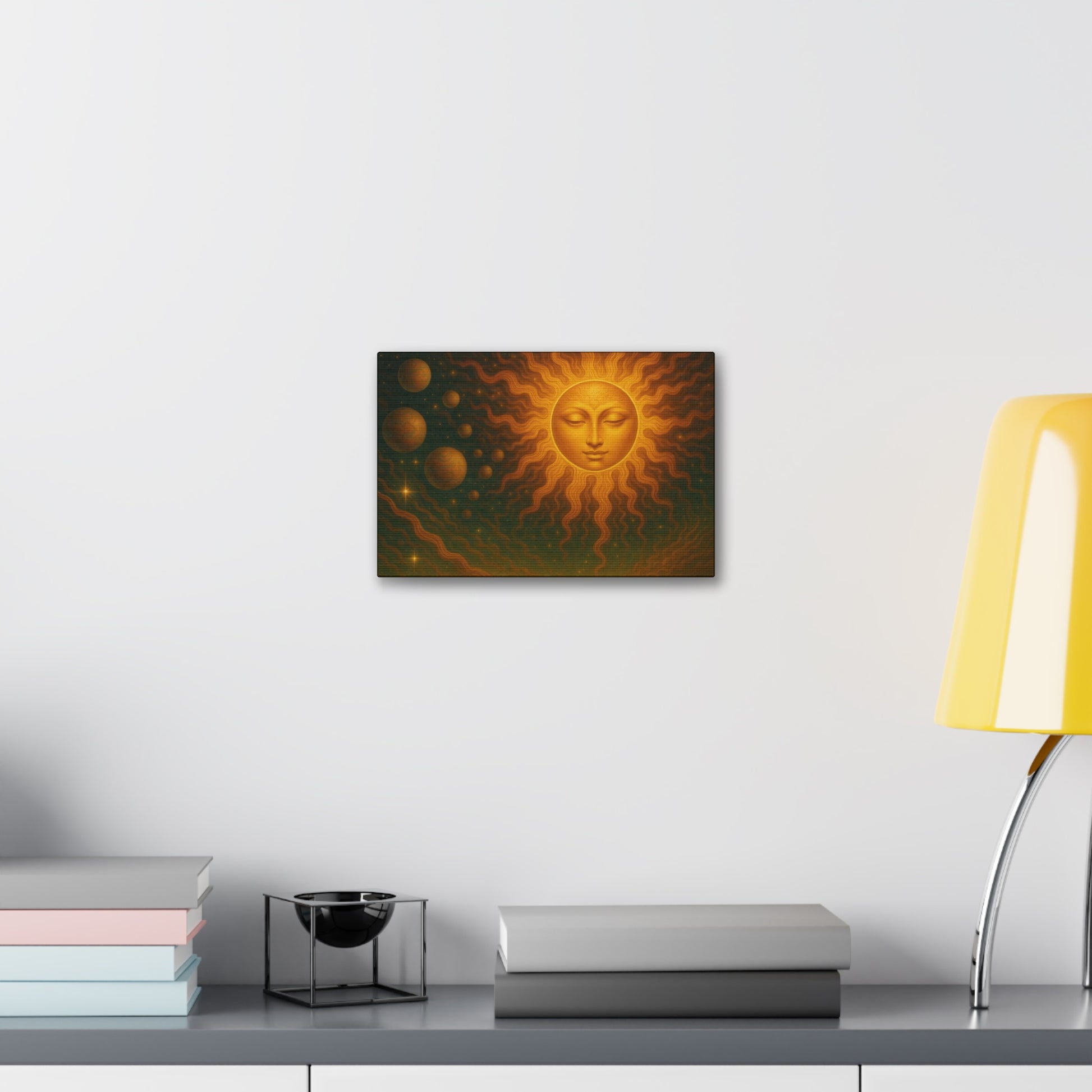Mystical Sun Wall Canvas - Golden Celestial Art Stretched Canvas by Grace Canvas.shop