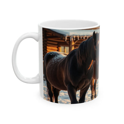 Christmas Horses & Snowman Ceramic Coffee Mug (11oz/15oz)