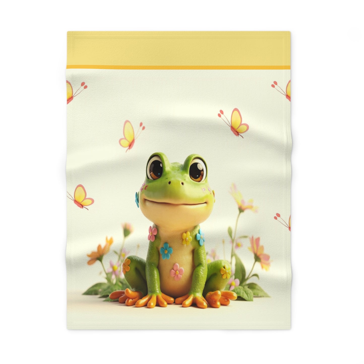 Cute Frog Baby Fleece Blanket — Soft Nursery Throw with Butterflies
