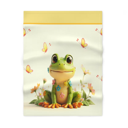Cute Frog Baby Fleece Blanket — Soft Nursery Throw with Butterflies