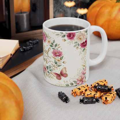 Beautiful Warrior Floral Ceramic Coffee Cup (11oz, 15oz)